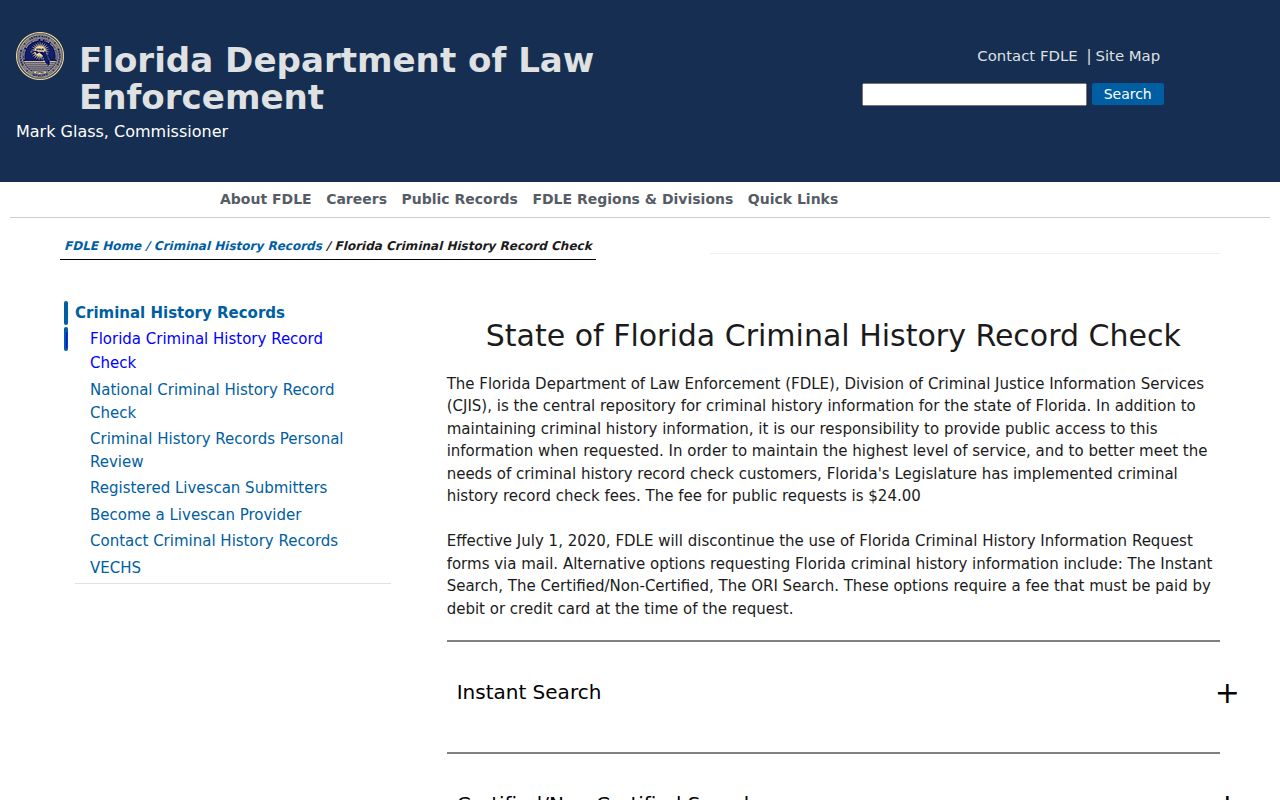 Jackson County criminal history FDLE check options