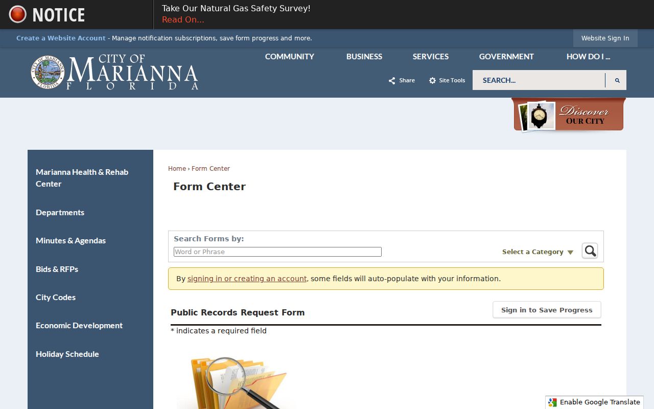 Marianna public records request form for police records