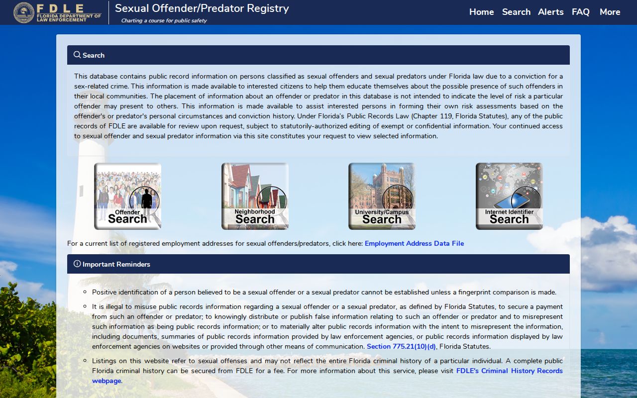 Official Florida registry search used for Jackson County