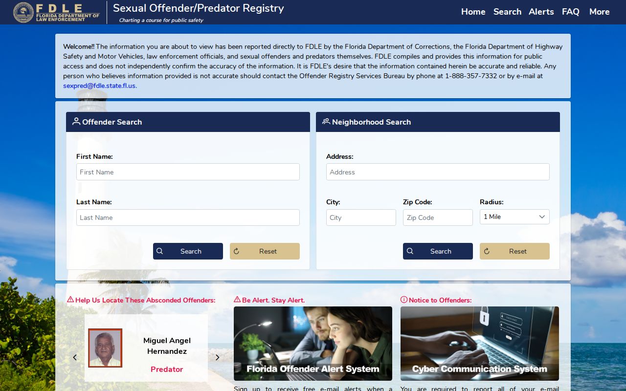 Florida offender registry neighborhood search for Jackson County